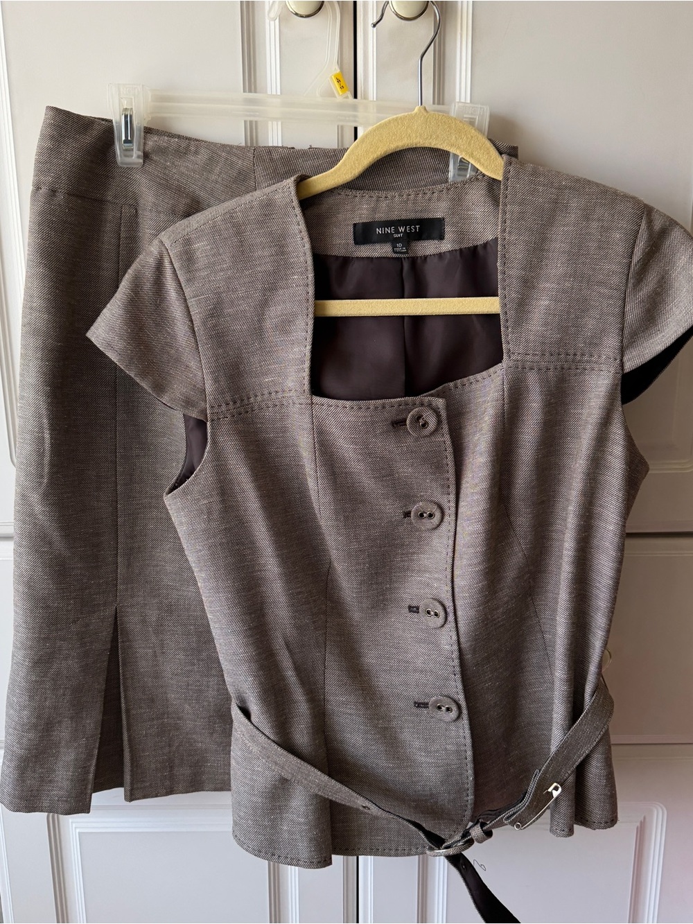 Nine West Taupe/Brown Structured Jacket with Textured Weave
